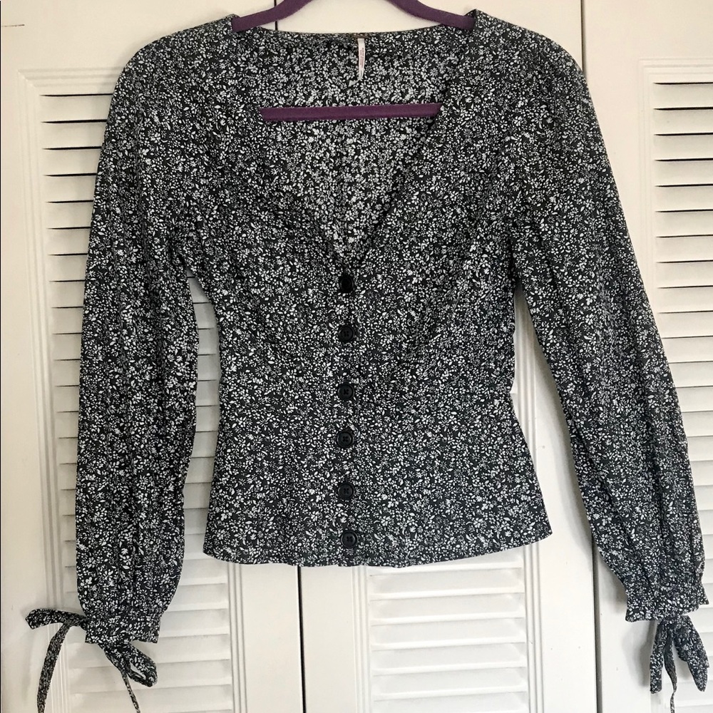 Free People floral BW button shirt